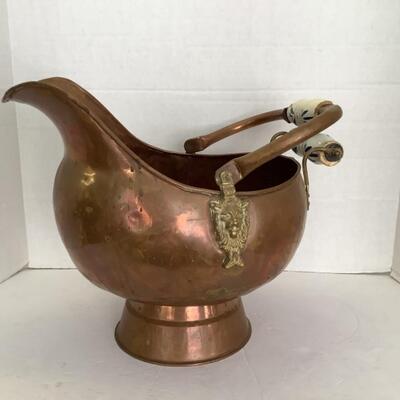 401  Copper Coal Scuttle with Porcelain Handle 