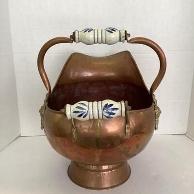 401  Copper Coal Scuttle with Porcelain Handle 