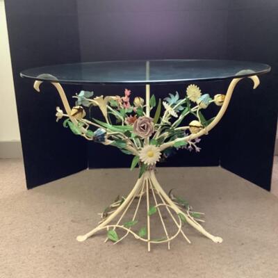 405. Italian Floral Metal Decorative End Table 
