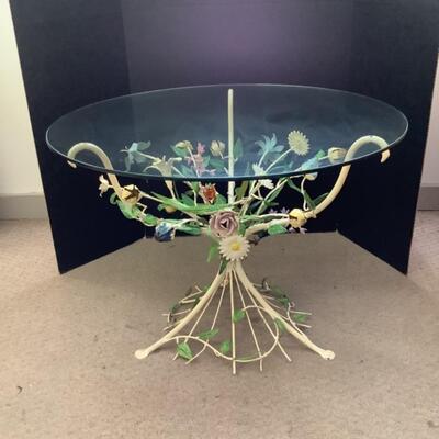 405. Italian Floral Metal Decorative End Table 
