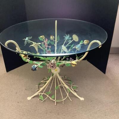 405. Italian Floral Metal Decorative End Table 