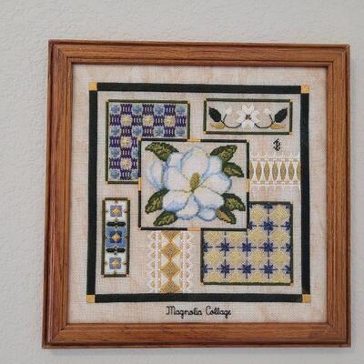 Lot 563: Magnolia Theme Needlepoint 