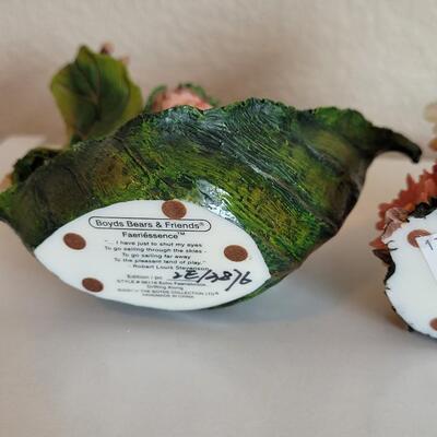 Lot 571: (2) Boyd's Bears the Wee Folkstone Collection Spring Fairies Sitting on Leaves