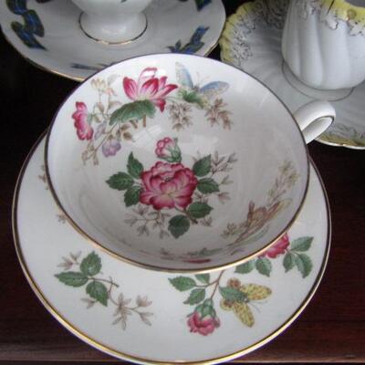 Assorted Fine Bone China Cups and Saucers by Various Makers
