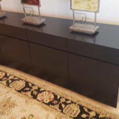 Roche Bobois Glass Dinning Table with 6 Chairs and Black Roche Bobois Buffet