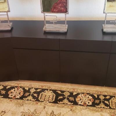 Roche Bobois Glass Dinning Table with 6 Chairs and Black Roche Bobois Buffet