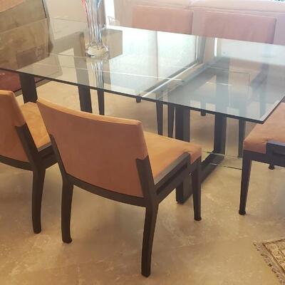 Roche Bobois Glass Dinning Table with 6 Chairs and Black Roche Bobois Buffet