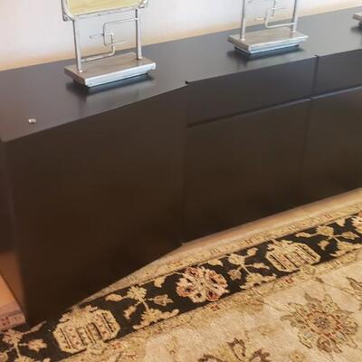 Roche Bobois Glass Dinning Table with 6 Chairs and Black Roche Bobois Buffet