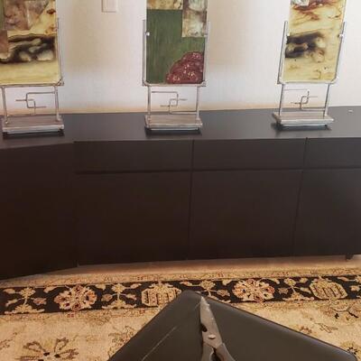 Roche Bobois Glass Dinning Table with 6 Chairs and Black Roche Bobois Buffet