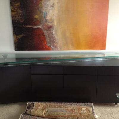 Roche Bobois Glass Dinning Table with 6 Chairs and Black Roche Bobois Buffet