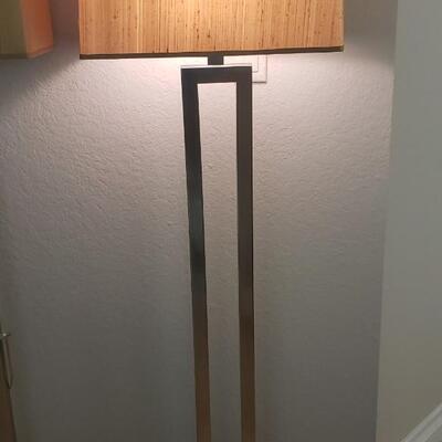 2 Silver Floor Lamps with Silk Shades