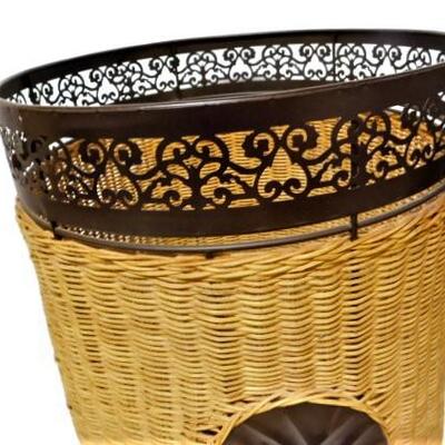 Very Nice Wicker Weave Basket or Small Hamper on Metal Decorative Frame
