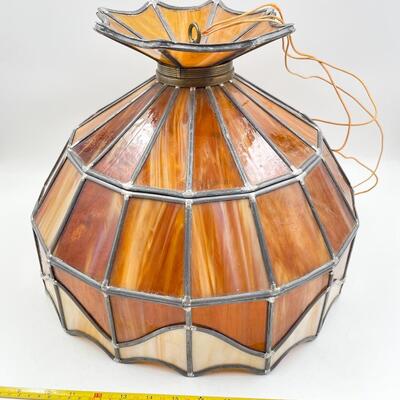 VINTAGE LEADED STAINED GLASS LIGHT FIXTURE