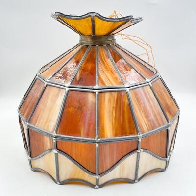 VINTAGE LEADED STAINED GLASS LIGHT FIXTURE