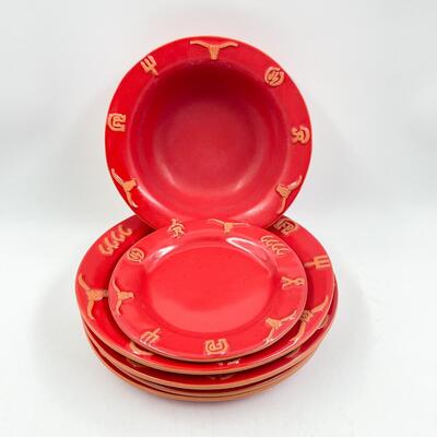 FRANKOMA POTTERY â€œRANCHâ€ RED BOWL AND PLATES