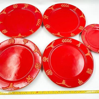 FRANKOMA POTTERY â€œRANCHâ€ RED BOWL AND PLATES