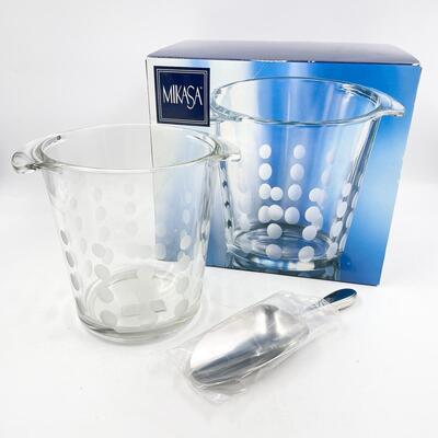 MIKASA â€œCHEERSâ€ GLASS ICE BUCKET & METAL SCOOP
