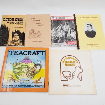VINTAGE BOYSCOUTS, DUTCH OVEN, ARMY WIFE'S AND MORE PAPERBACK COOKBOOK BUNDLE