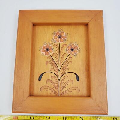 HAND PAINTED WOOD FRAMED ART SIGNED MARY TORRENCE