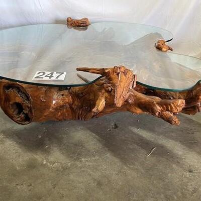 LOT#D247: Cedar Stump Table with Custom Cut Glass