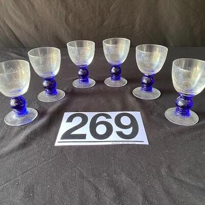 LOT#M269: Vintage Etched Glass Goblets