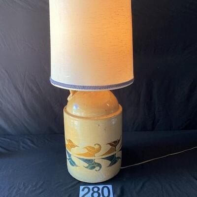 LOT#M280: Hand Painted 5gallon Jug Crock Lamp
