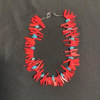 LOT#R377: Believed to be a Turquoise & Coral Necklace