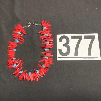 LOT#R377: Believed to be a Turquoise & Coral Necklace