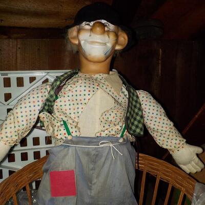 1900's Life size clown doll in Basket. 