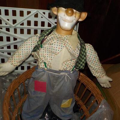 1900's Life size clown doll in Basket. 