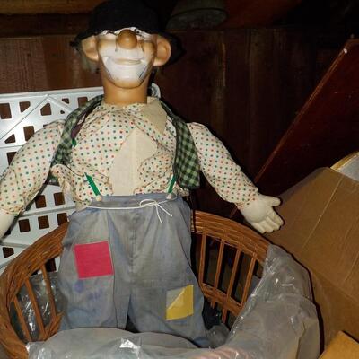 1900's Life size clown doll in Basket. 