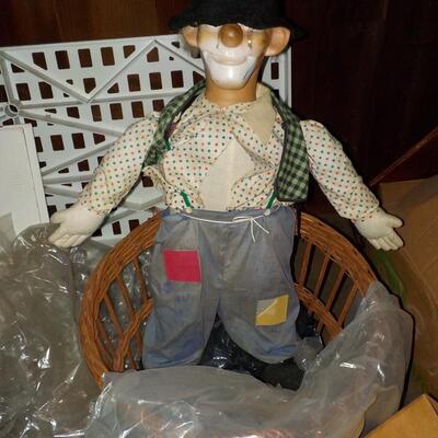 1900's Life size clown doll in Basket. 