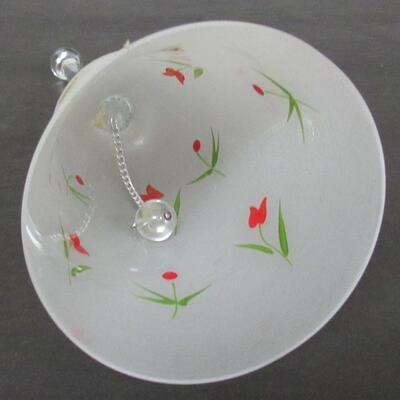 Vintage Satin Glass Bell With Hand painted Tulips, Made in Hungary