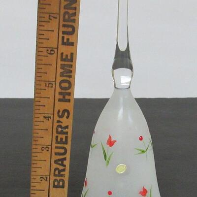 Vintage Satin Glass Bell With Hand painted Tulips, Made in Hungary
