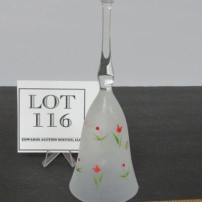 Vintage Satin Glass Bell With Hand painted Tulips, Made in Hungary
