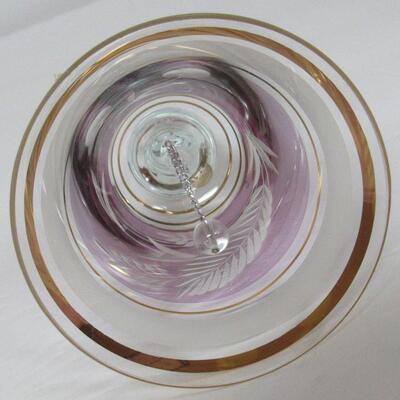 Pretty Lilac and Frosted Cut to Clear Glass Bell, Made in Hungary