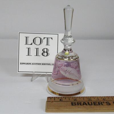 Pretty Lilac and Frosted Cut to Clear Glass Bell, Made in Hungary