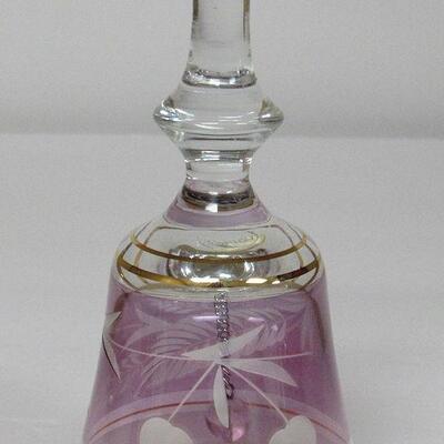 Pretty Lilac and Frosted Cut to Clear Glass Bell, Made in Hungary