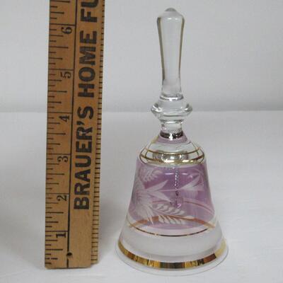 Pretty Lilac and Frosted Cut to Clear Glass Bell, Made in Hungary