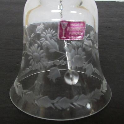 Vintage Clear Cut Glass Bell, Floral Pattern, Made in Romania