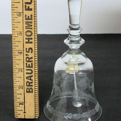 Vintage Clear Cut Glass Bell, Floral Pattern, Made in Romania