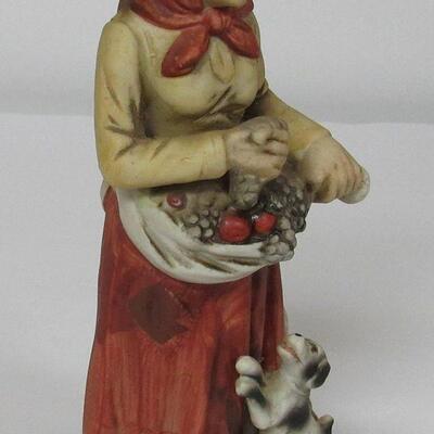 Homco Peasant Woman With Dog, #1417, Porcelain Bisque