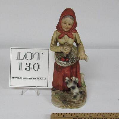 Homco Peasant Woman With Dog, #1417, Porcelain Bisque