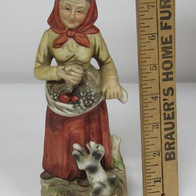 Homco Peasant Woman With Dog, #1417, Porcelain Bisque