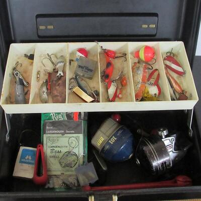 Black Plastic Tackle Box With 2 Reels and Lures