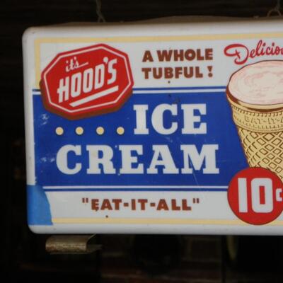 1960's Hoods Ice Cream sign with light.