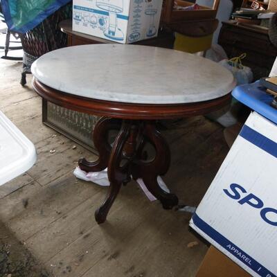 "Vintage Drexel design White marble end table."