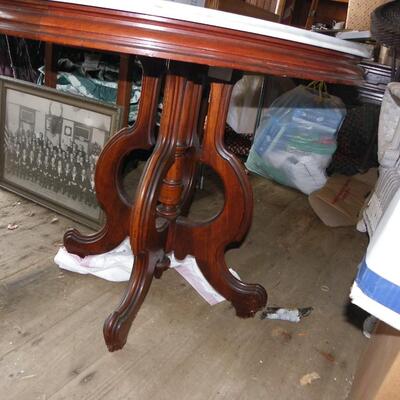 "Vintage Drexel design White marble end table."