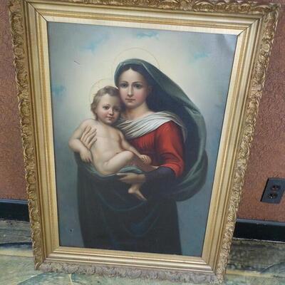 Late 1900's 24 x 32 Mother Mary Religious Paint".
