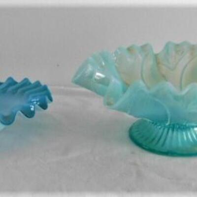 Pair of Vintage Blue Glass Dishes